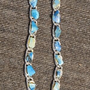 Vintage W. Germany Turquoise Style Link Bracelets Silver Tone Mid Century Set‎